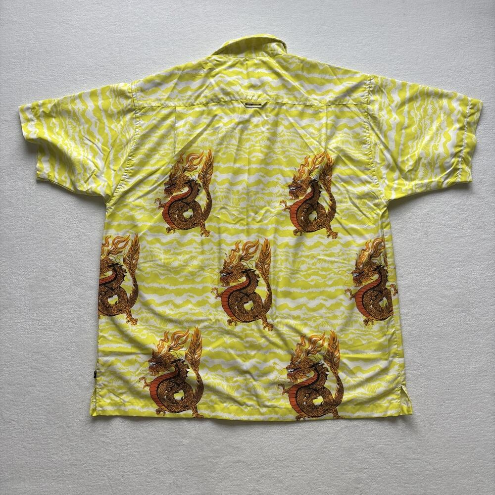 Bay Creek Dragon Print Shirt Mens Large Yellow Short Sleeve Tropical Button Up - Picture 13 of 16